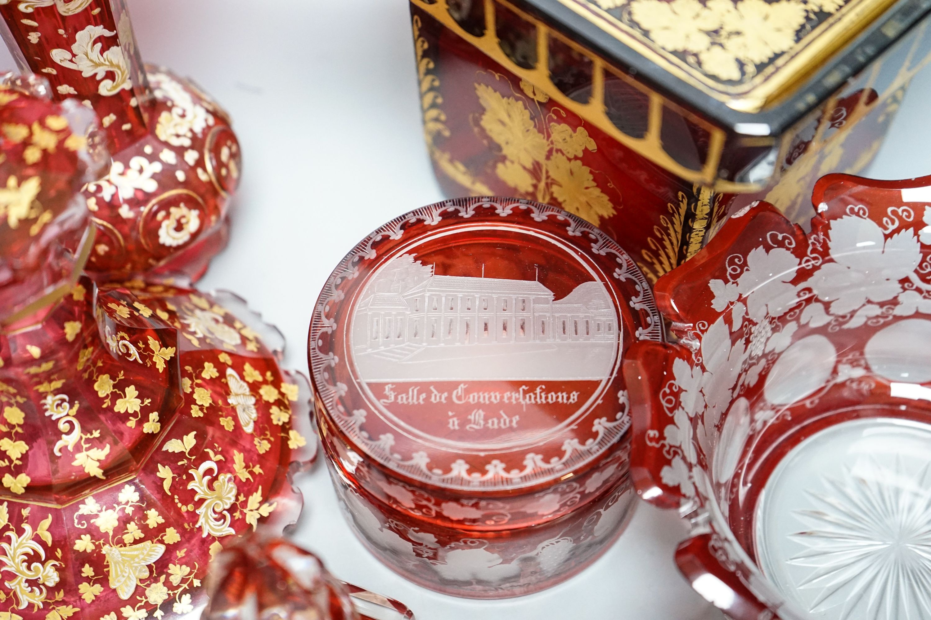 A group of 19th century Bohemian gilt-decorated ruby glassware etc.